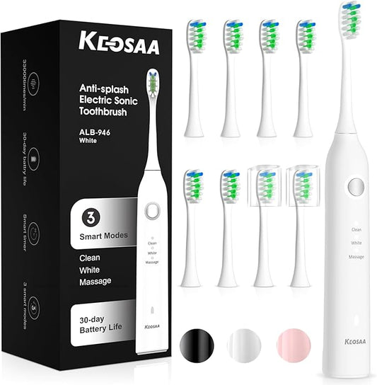 Sonic Vibrating Toothbrush with Pressure Sensor, Rechargeable Tooth Brush with 8 Brush Heads, 3 Modes, 33000VPM, 2-Min Timer, One Charge Lasts for 30 Days, 3D Rounded Soft Bristles, IPX7 Waterproof