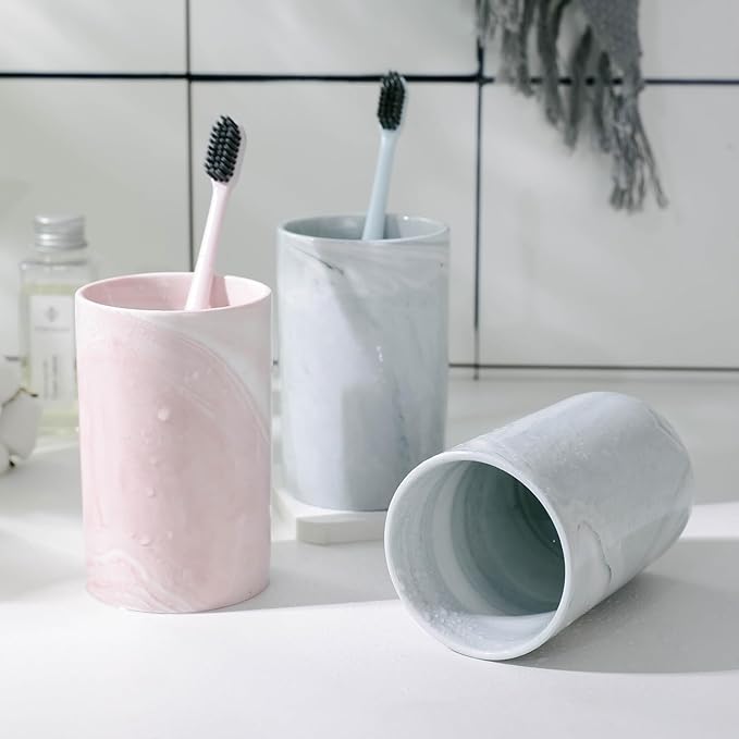 Kelake Ceramic Rustic Gray Marble Bathroom Tumbler Cup for Mouthwash Rinsing Toothbrush and Toothpaste Holder Stand Cups 280 ml Porcelain Milk Drinking Cups for Christmas Birthday