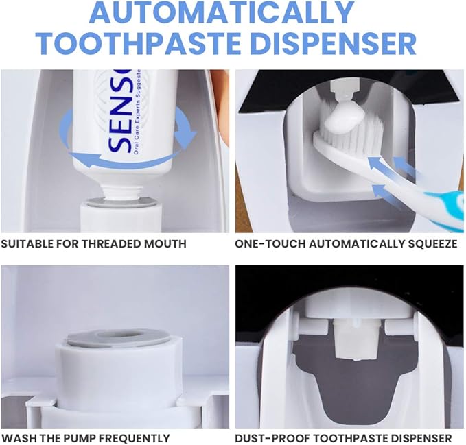 WAYCOM Dust-Proof Toothpaste Dispenser Toothpaste Squeezer Kit (Black)