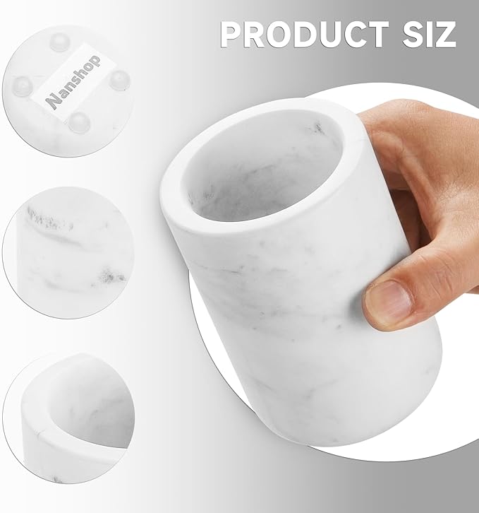 Natural Marble Toothbrush Holder for Bathroom Countertop Toothbrush Makeup Brush Holder for Bathroom,Toothpaste Organizer,Razor Stand,Anti-Slip Rubber Pad (NS036) (Column)