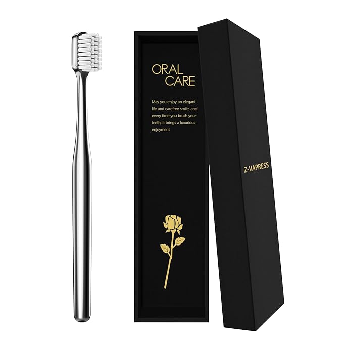 Z-VAPRESS Luxury Silver Manual Toothbrush Soft Bristles Better Gift Elegant Electroplated Design Perfect for Home, Hospitality or Travel Toothbrushes for Sensitive Teeth