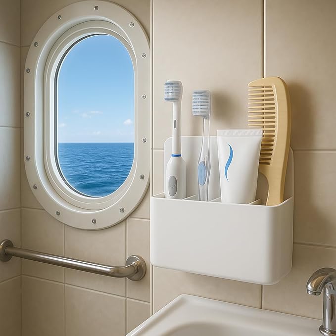 Magnetic Toothbrush & Toothpaste Holder for Cruise Ships, Wall‑Mounted Cruise Bathroom Organizer, Compact Travel Storage, 2025 Cruise Essentials