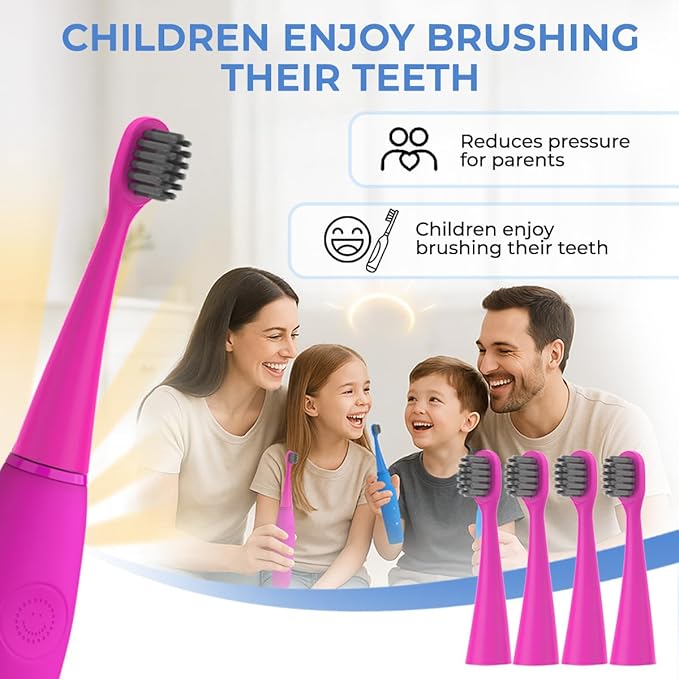 6 Pack Toothbrush Replacement Heads Compatible with Burst Kids Electric Toothbrush, Burst Kids Replacement Heads with Ultra-Soft Bristles, Dust Cover Caps, Perfectly Compatible (Pink)