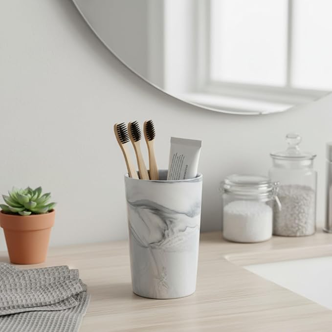 Marble Toothbrush Holder - 2 Ceramic Toothbrush Holders, Suitable for use in The Bathroom, Modern Bathroom Toothbrush and Toothpaste Set, Bathroom countertop Storage Organizer。