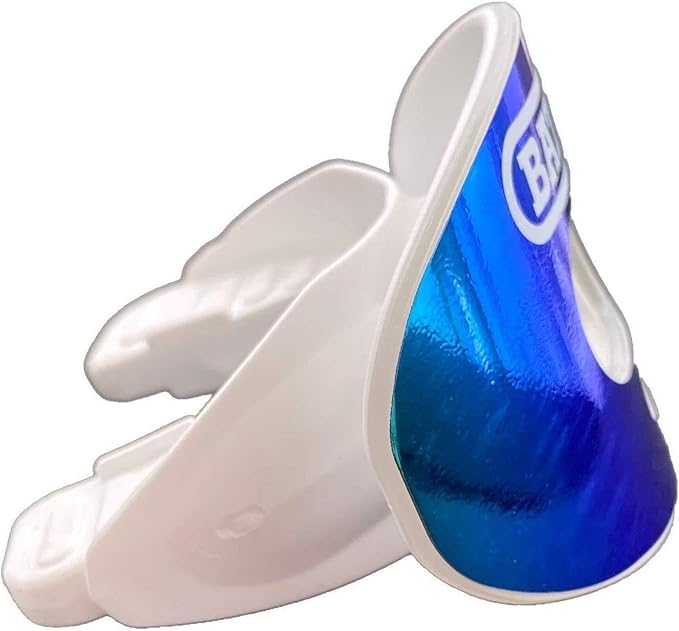 Battle Sports Iridescent Oxygen Football Mouthguard - Football Mouth Guard with Strap, Superior Airflow and Better Performance, Maximum Breathability, Works with Braces - Chrome Red/Purple