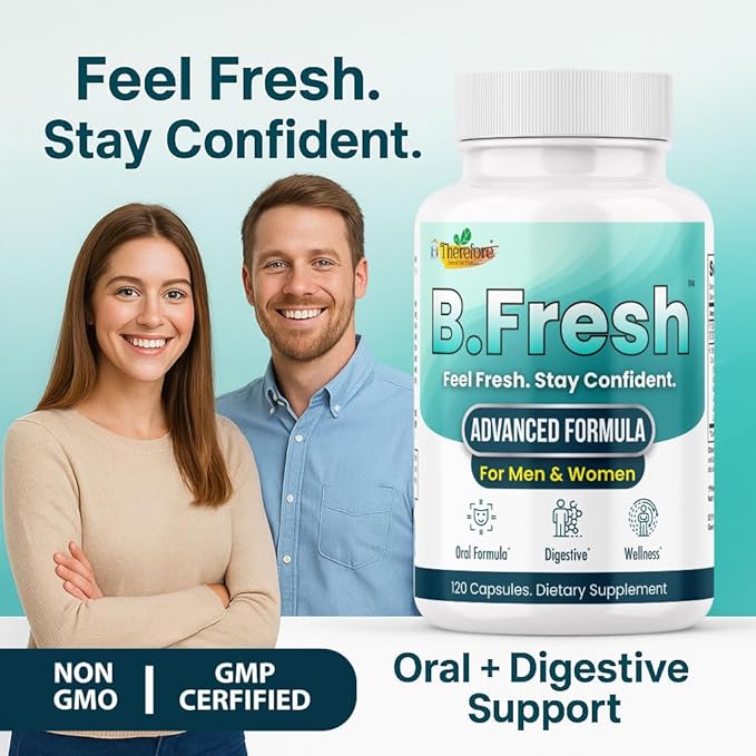 Therefore B. Fresh Breath Freshener Capsules for Adults – Oral Probiotics for Bad Breath & Dental Health Support – Fresh Breath from Inside, Alcohol-Free, Vegan – 120 Capsules