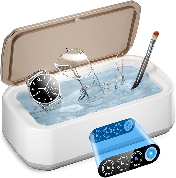 WINTERCRUSH Ultrasonic Retainer Cleaner for Tooth: 50KHz Jewelry Cleaner Deep Cleaning Machine - 650ML Dental Cleaning Pod for Dentures/Mouth Guards/Eyeglasses-3 Timers -Stainless Steel- Pink