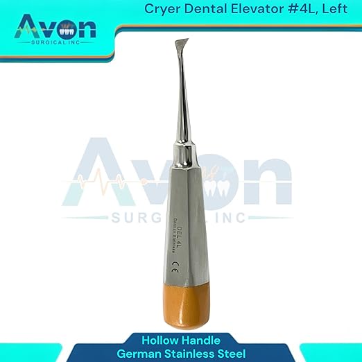 Root and Tooth Extraction Dental Cryer Elevator Pick, Sharp Angled Tip, Color-Coded Handle Ends | Autoclave-Safe German Stainless Steel Dental Instruments (1, #4L Cryer - Gold End)