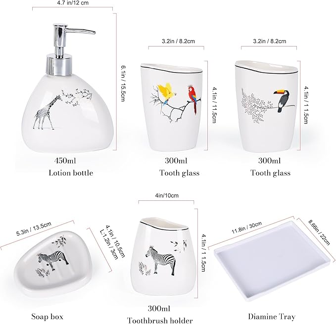 White Bathroom Accessories Set,Modern Countertop Bathroom Decor,Luxury 6 Piece Bathroom Accessory Set,Complete with Soap Dispenser,Toothbrush Holder,Tumbler,Tray