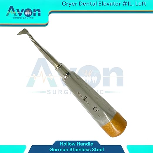 Root and Tooth Extraction Dental Cryer Elevator Pick, Sharp Angled Tip, Color-Coded Handle Ends | Autoclave-Safe German Stainless Steel Dental Instruments (1, #1L Cryer - Gold End)