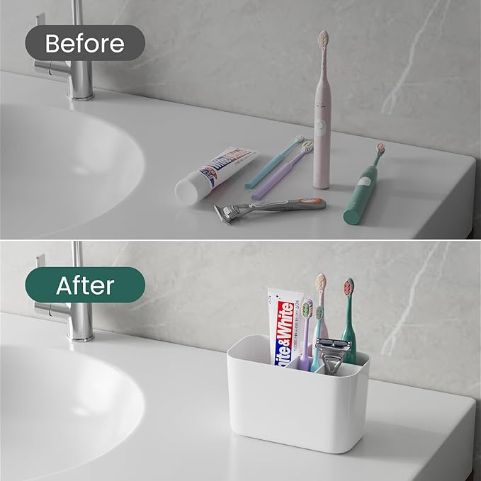 5 Slots Toothbrush Holders for Bathrooms, Wall Mounted Drill-Free Self-draining Wall Shower Holder for Toothbrush, Toothpaste, Razor, Removable for Bathroom Organizers and Storage(White)