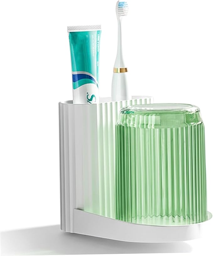 Green Toothbrush Holder, Dust Proof Toothbrush Organizer with Ventilation, Toothpaste Holder Set for Bathroom Organization, Heimdekor