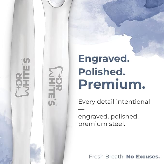 Dr. White’s Precision Tongue Care™ Collection – Precision Duo Tongue Cleaner, Premium 420 Surgical-Grade Stainless Steel Tool for Advanced Oral Care