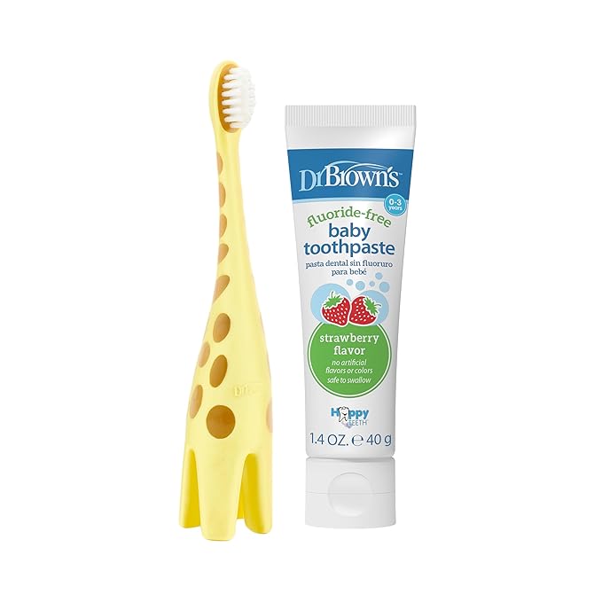 Dr. Brown's Infant-to-Toddler Toothbrush, Giraffe & Strawberry Toothpaste Set