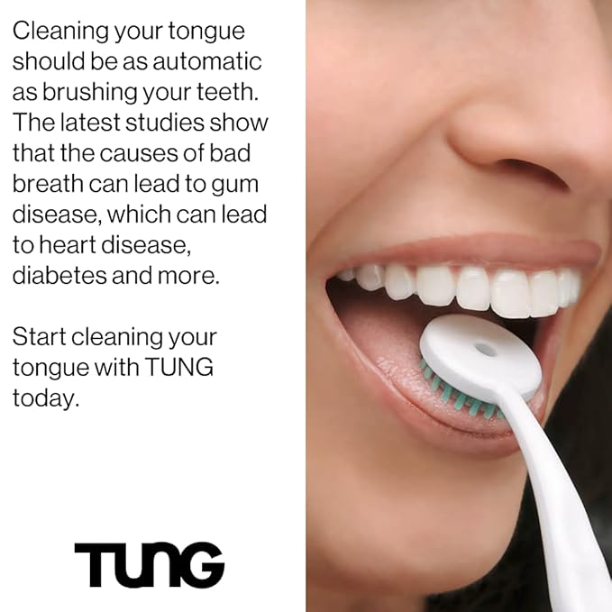 TUNG Tongue Cleaning Kit, TUNG Brush and Natural Mint Blast Gel, Bad Breath Odor Eliminator, Halitosis Defense, USA Made (Set of 1)