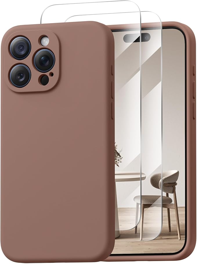Magnetic for iPhone 15 Pro Case, Compatible with MagSafe, with 9H Nano Screen Protectors, Full Camera Protection, Silicone Shockproof Microfiber Lining Phone Case 6.1", Light Brown