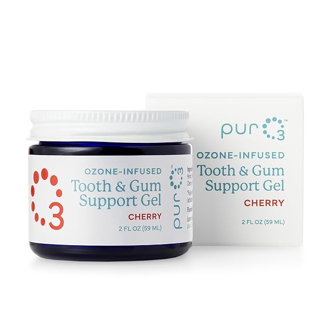 PurO3 Ozone Tooth & Gum Support – Ozonated Organic Olive Oil & Essential Oils for Complete Oral Care & Fresh Breath, Natural Fluoride-Free Solution for Deep Cleaning, Cherry/Stevia, 2 Fl Oz Gel