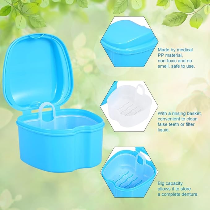 1PC Strong Denture Box With Simple Retrieval Tab Denture Bath Case False Teeth Storage Premium Mouth Guard Box Perfect To Safe Guard Dentures And Valuables(Blue)