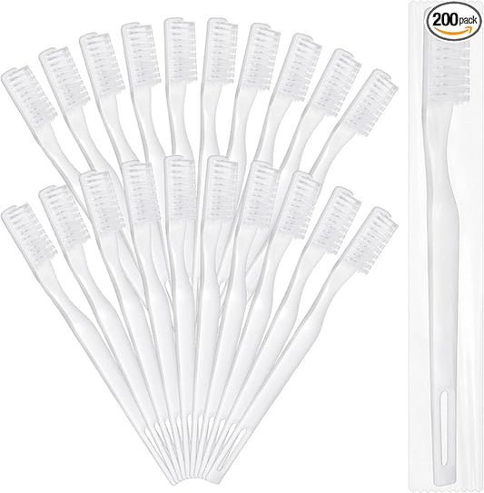 200 Pcs Disposable Toothbrush Individually Wrapped Travel Manual Tooth Brush Set Soft Bristle Bulk Toothbrush for Adults Oral Hygiene Dental Care Camping Guestroom Hotel (White)