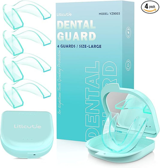 Mouth Guard for Grinding Teeth at Night, Night Guards for Teeth Grinding, 4 Pack/Large Size Moldable Dental Guard for Sleeping with 2 x 5X Mirror Mouth Guard Case, Mint Green