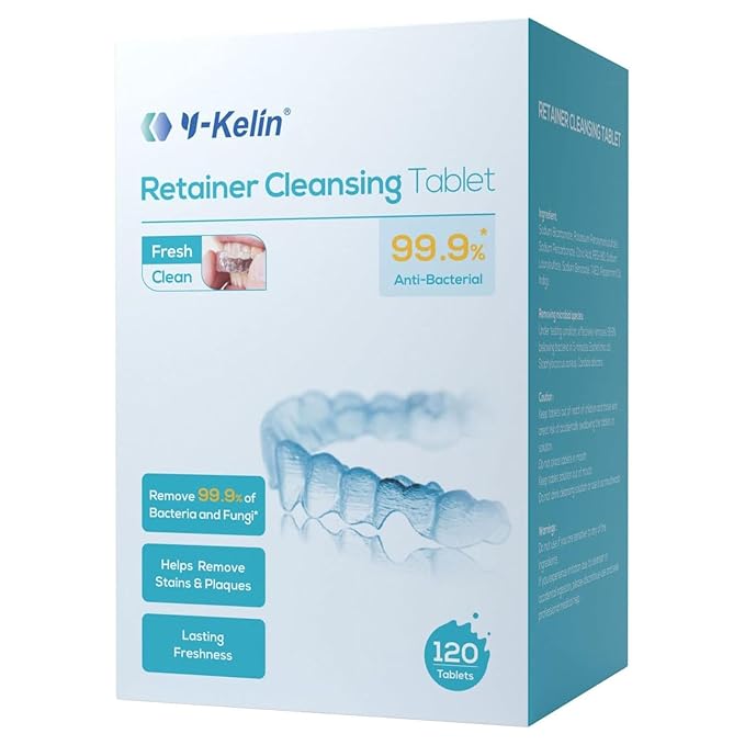 Y-Kelin Retainer and Denture Cleaner 120 Tablets for 4 Months Removes Stains Plaque Odors for Dentures Retainers Mouth Guard and Removable Dental Appliances (120 PCS, Mint)