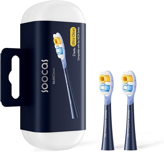 Soocas Multiclean Ultra Clean Electric Toothbrush Replacement Heads, Compatible with Both NEOS II and NEOS II Ultra, 2 Brush Heads, Midnight Blue