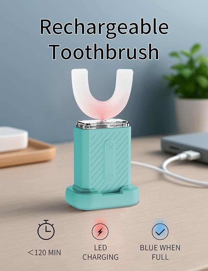 U-Shaped Electric Toothbrush, 48,000 VPM, 4 Modes, 60-Second Clean, Magnetic Contact Charging