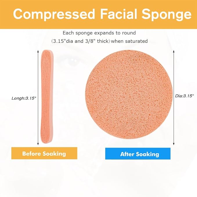 Compressed Facial Sponge,Reusable Makeup Blender 60 Count,Soft Round Wash Sponges for Estheticians Makeup Removal,Face Cleansing Exfoliating Compress Spa Pads for Women,Orange