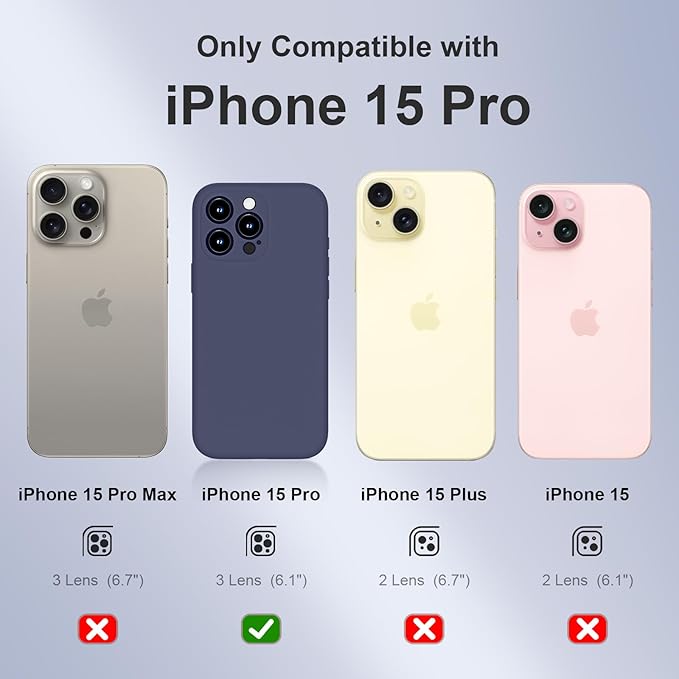 Magnetic for iPhone 15 Pro Case, Compatible with MagSafe, with 9H Nano Screen Protectors, Full Camera Protection, Silicone Shockproof Microfiber Lining Phone Case 6.1", Navy Blue