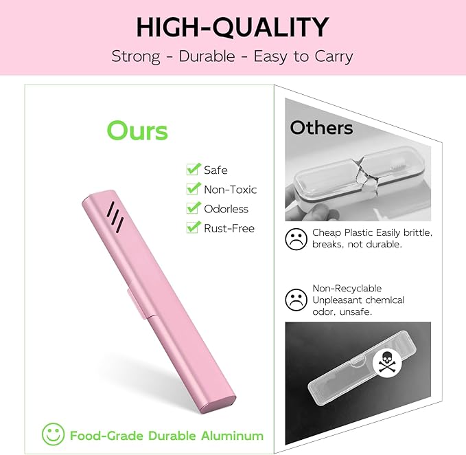 Travel Toothbrush Case, Portable Toothbrush Holder, Durable Aluminum Toothbrush Storage Box, Small Breathable Manual Toothbrush Container for Traveling, School, Camping, Business Trip - Pink
