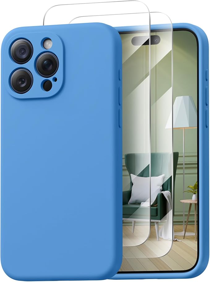 Magnetic for iPhone 15 Pro Case, Compatible with MagSafe, with 9H Nano Screen Protectors, Full Camera Protection, Silicone Shockproof Microfiber Lining Phone Case 6.1", Blue