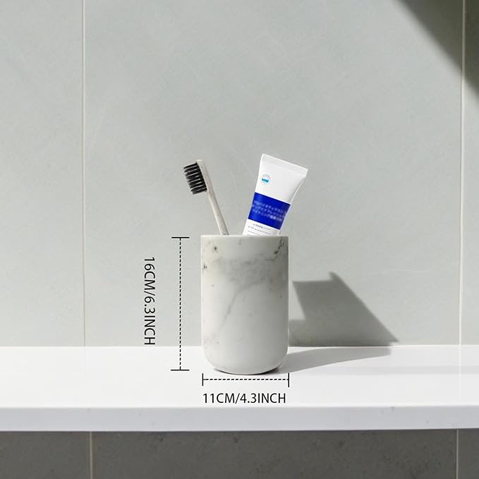 Natural Marble Toothbrush Holder for Bathroom Countertop Toothbrush Makeup Brush Holder for Bathroom,Toothpaste Organizer,Razor Stand,Anti-Slip Rubber Pad (NS036) (Column)