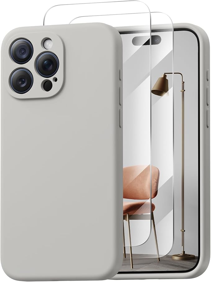 Magnetic for iPhone 15 Pro Case, Compatible with MagSafe, with 9H Nano Screen Protectors, Full Camera Protection, Silicone Shockproof Microfiber Lining Phone Case 6.1", Natural Titanium