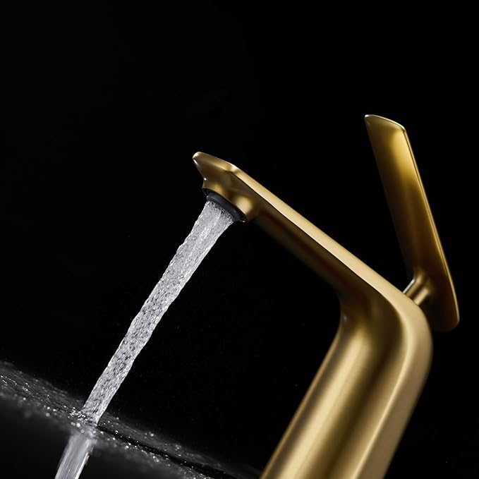 TOCALOCA Brushed Gold Bathroom Faucet, Single Hole, Single Lever, Vessel Sink Faucet, Copper, Aerated Stream, 2.2 GPM, Limited Warranty