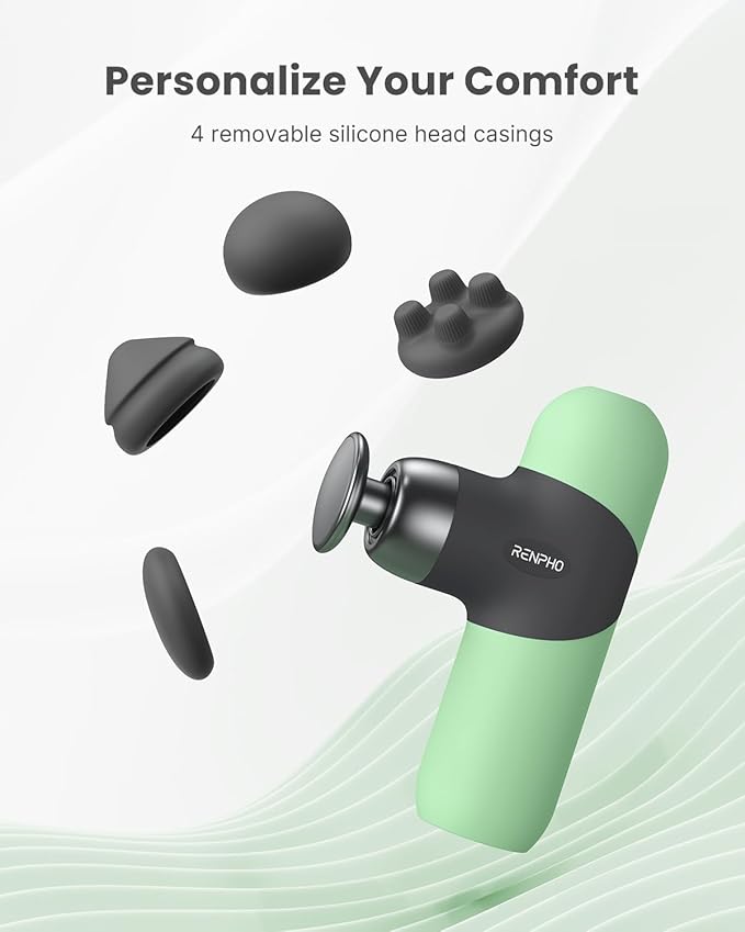 RENPHO Mini Thermal Massage Gun with Heat, Valentines Birthday Gifts for Women Men, Portable Deep Tissue Percussion Massager, Color Silicone Sleeves Travel Size with Carry Case, Spearmint