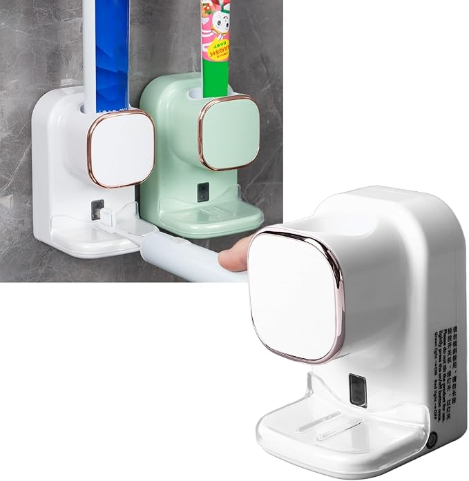Toothpaste Dispenser, USB Powered Wall Mount Adjustable Automatic Toothpaste Dispenser Electric Toothpaste Dispenser with Responsive Sensor for Bathroom (White)