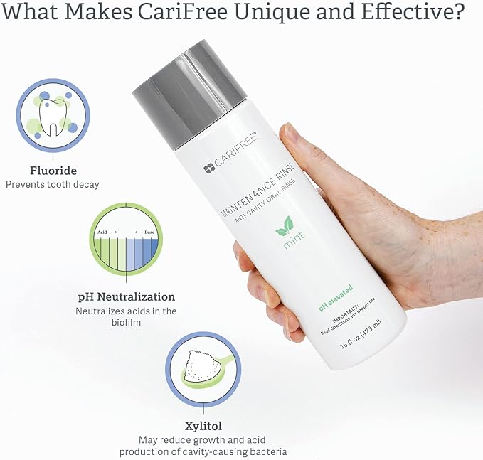 CariFree Maintenance Rinse, Mint Flavor, Anti-Cavity Fluoride Mouthwash, Dentist Recommended, Prevents Oral Decay, Freshens Breath, Alcohol-Free, Neutralizes pH (16 Fl Oz (Pack of 4)
