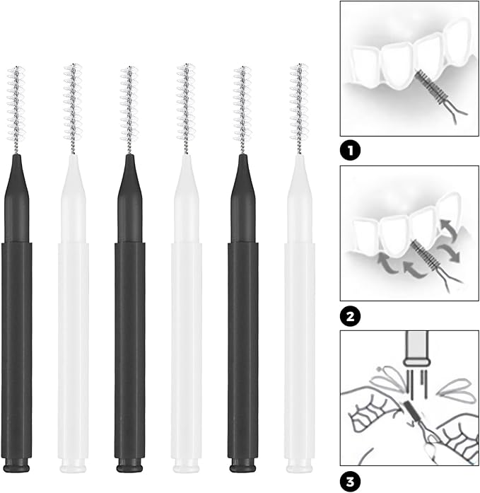 100 Pcs Interdental Brushes, Braces Flossers for Cleaner Braces Brush Soft Dental Brushes Toothpicks Dental Floss Picks Dental for Braces Oral Cleaning(Black, White)