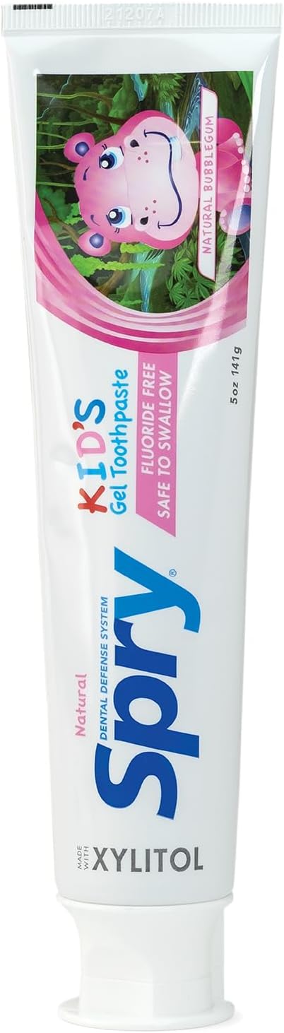 Spry Fluoride Free Toothpaste for Kids, Teeth Whitening with Xylitol, Natural Breath Freshening, Mouth Moisturizing, Bubble Gum (5oz, Pack of 1)