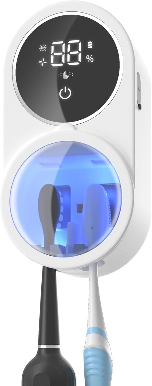 Toothbrush Holder and Cleaner Razor Holder/Dryer Light Cleaning and Air Drying Automatic Ratating Cover Rechargeable Wall Mounted for Bathroom Portable for Trip