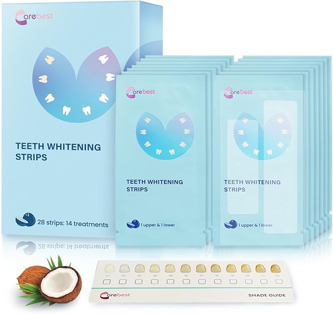 Teeth Whitening Strips - Professional White Strips for Sensitive Teeth Whitening Kit, Enamel Safe Coconut Whitener Strip for Teeth Whitening, Effective for Teeth Stains Remove (28 Strips)