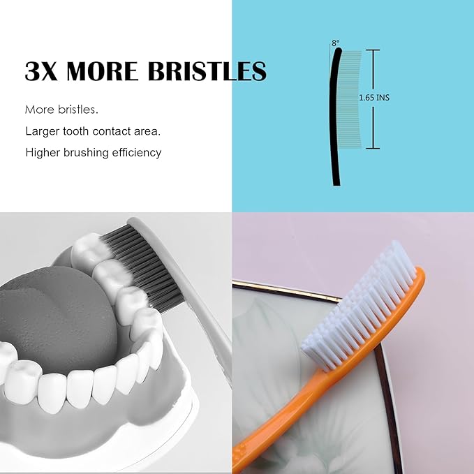EasyHonor Huge Head Toothbrush with Hard & Firm bristles BPA Free for Proper Dental Care 4 Pack with White Hard Bristles.