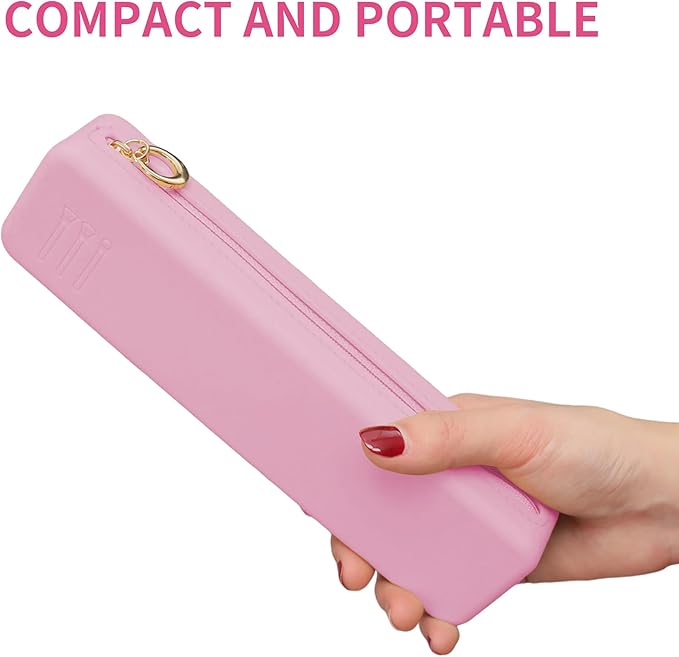 Nuomeisi Silicone Make up Brush Bag, Cosmetic Brush Holder, Large Capacity Makeup Container Built-in Zipper, Soft Portable Cosmetic Face Brushes Box Organize for Travel, Home, Office (Pink)