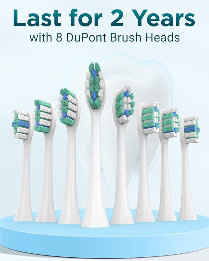 Rtauys S5 Sonic Electric Toothbrush for Adults with 8 Brush Heads, IPX7 Travel Electric Toothbrush with Travel Case, 2.5 Hours Charge for 120 Days, 5 Modes with 2 Minutes Built in Smart Timer Purple