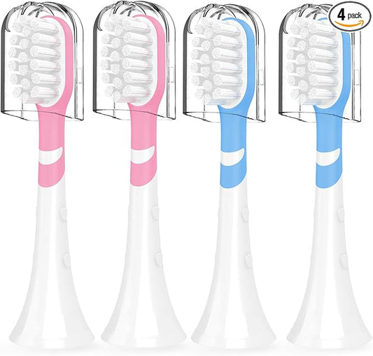 Kids Toothbrush Heads Compatible with Electric Philips Sonicare Handle 6032/94 6321 6340 6042 6320 6330, Replacement Heads Compact for Child 3-7 Years Old, Mini Brush Heads with Caps, Pink&Blue 4 Pack