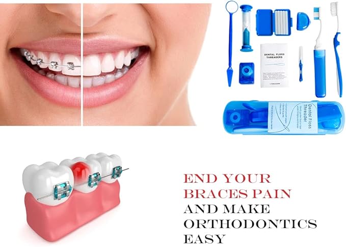 Wenge Portable Orthodontic Oral Care Kit - 2Pack - Travel Kit for Patients, Interdental Brushing Wax Floss Toothbrush Cleaning(Purple & Blue)
