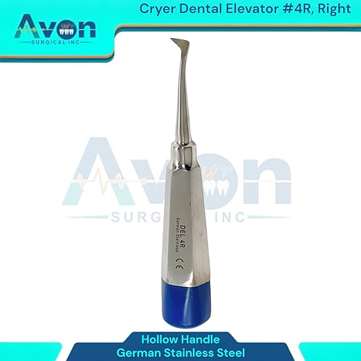 Root and Tooth Extraction Dental Cryer Elevator Pick, Sharp Angled Tip, Color-Coded Handle Ends | Autoclave-Safe German Stainless Steel Dental Instruments (1, #4R Cryer - Blue End)