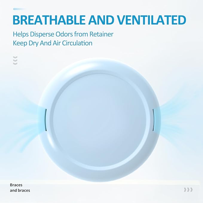 Retainer Case with Mirror,Slim Aligner Case with Vent Holes,Cute Dental Brace Box with Retainer Removal Tool and Brush (Blue Blue)