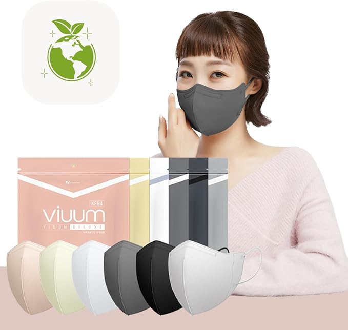 HOMSSEM [25pcs] VIUUM Deluxe Korean Face Color Mask– Soft and Durable Korea Face Mask for Adults –2D 4-Layer Filter 6Color (Gray-Large)