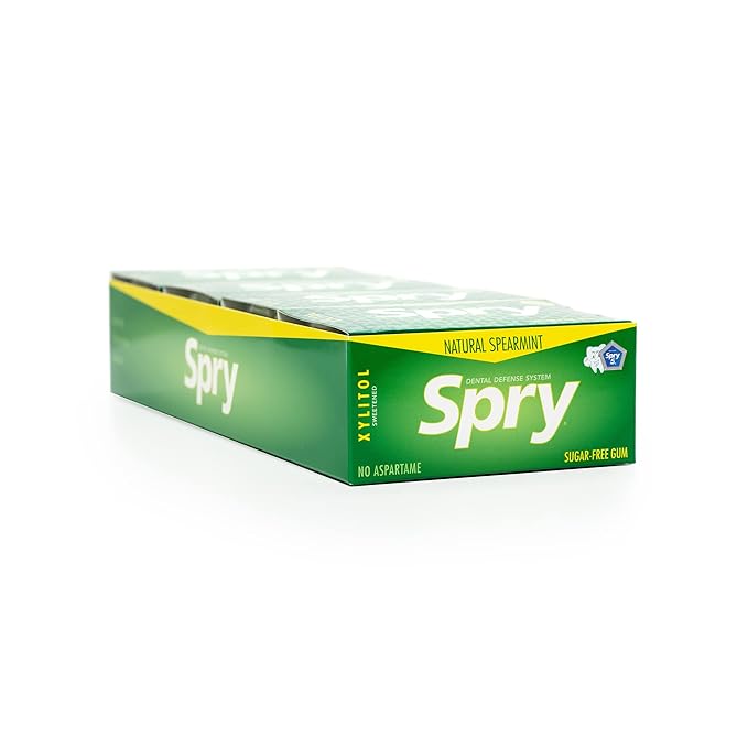 Spry Fresh Natural Xylitol Chewing Gum Dental Defense System - Aspartame-Free, Sugar-Free, Non-GMO, Gluten-Free (Spearmint, 10 Count Blister Cards - Pack of 20)